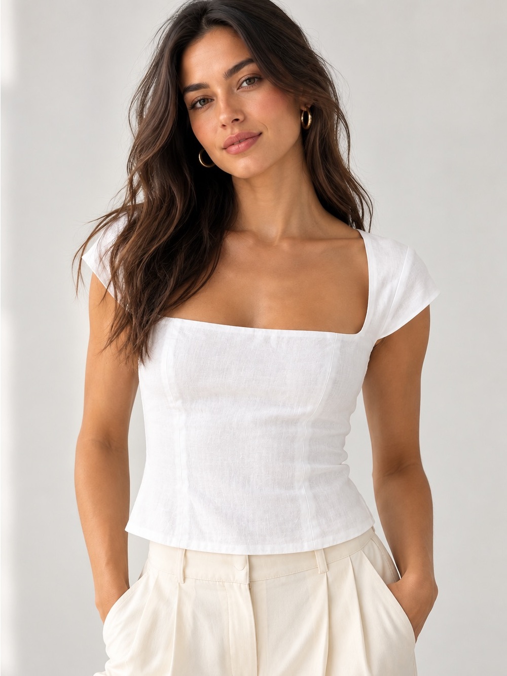 Reformation Cora Linen Top White Square Neck Cutout Back Size 12